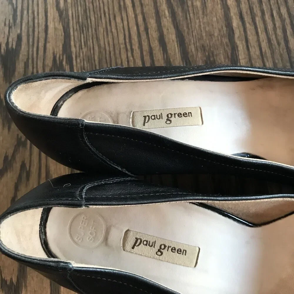 Paul Green Kami Black Soft Leather Block‎ Mid Heel Pointed Toe UK 5.5 US 8